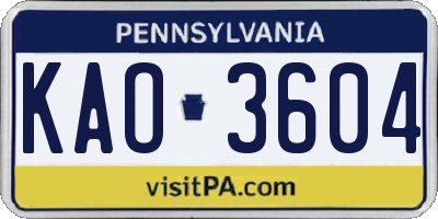 PA license plate KAO3604
