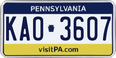 PA license plate KAO3607