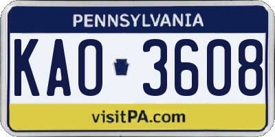 PA license plate KAO3608