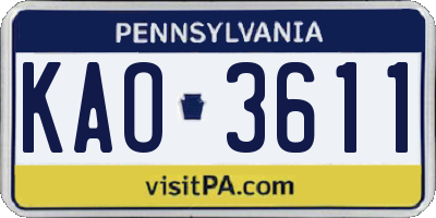 PA license plate KAO3611