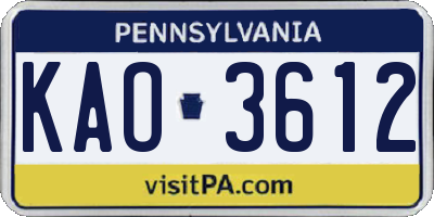 PA license plate KAO3612