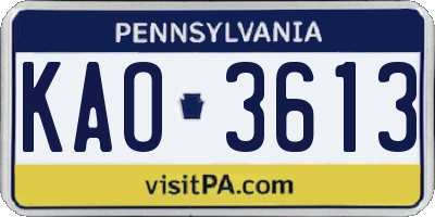 PA license plate KAO3613