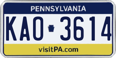 PA license plate KAO3614