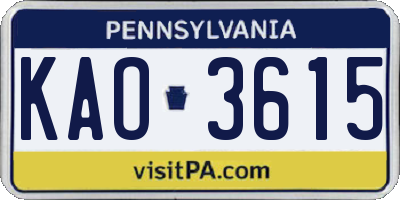 PA license plate KAO3615