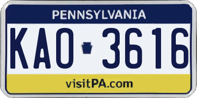 PA license plate KAO3616