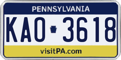 PA license plate KAO3618