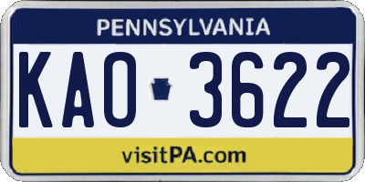 PA license plate KAO3622
