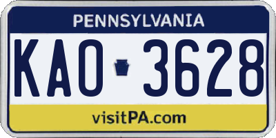 PA license plate KAO3628