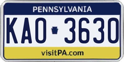 PA license plate KAO3630
