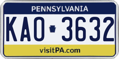 PA license plate KAO3632