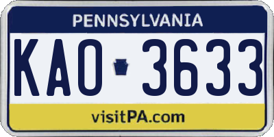 PA license plate KAO3633