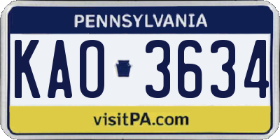 PA license plate KAO3634