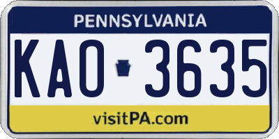 PA license plate KAO3635