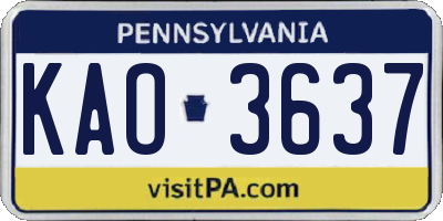 PA license plate KAO3637