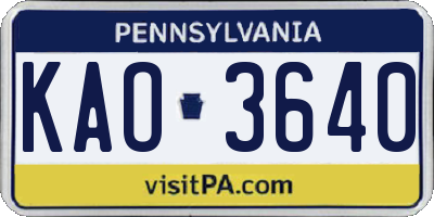 PA license plate KAO3640