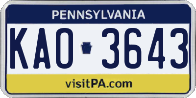 PA license plate KAO3643