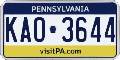 PA license plate KAO3644