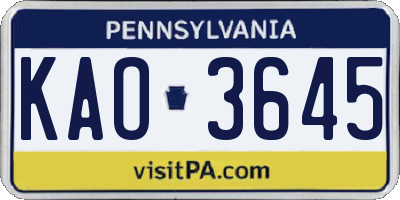 PA license plate KAO3645