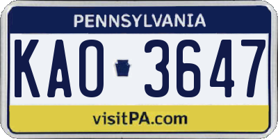 PA license plate KAO3647