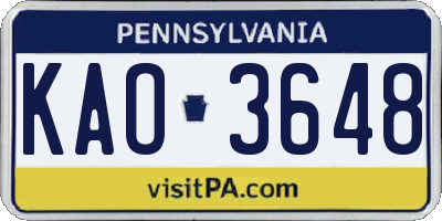 PA license plate KAO3648
