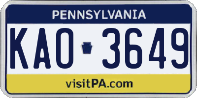 PA license plate KAO3649