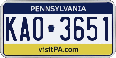 PA license plate KAO3651