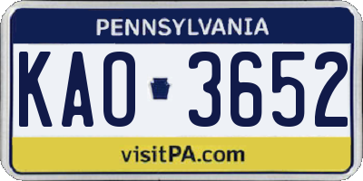 PA license plate KAO3652