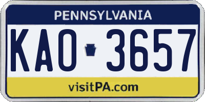 PA license plate KAO3657