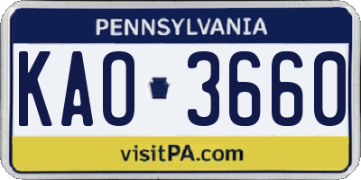 PA license plate KAO3660