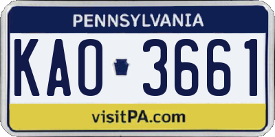 PA license plate KAO3661