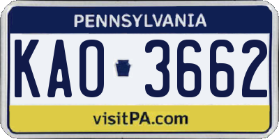 PA license plate KAO3662