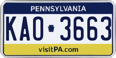 PA license plate KAO3663