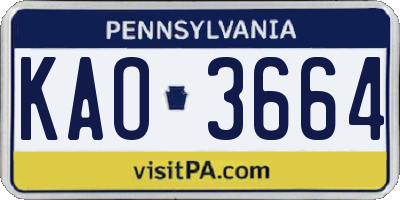 PA license plate KAO3664