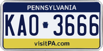 PA license plate KAO3666