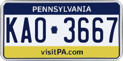 PA license plate KAO3667