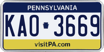 PA license plate KAO3669