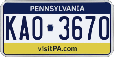 PA license plate KAO3670