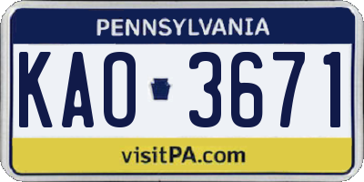 PA license plate KAO3671