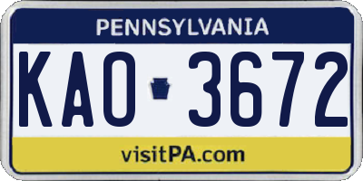 PA license plate KAO3672