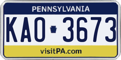 PA license plate KAO3673