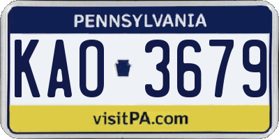 PA license plate KAO3679