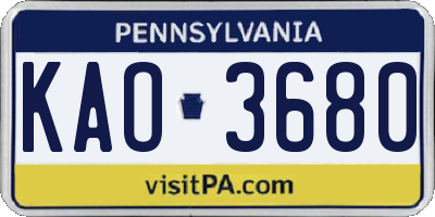 PA license plate KAO3680