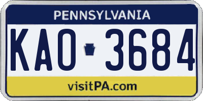 PA license plate KAO3684