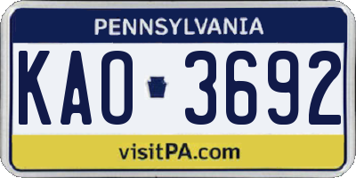 PA license plate KAO3692
