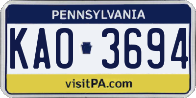 PA license plate KAO3694