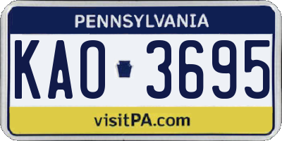 PA license plate KAO3695