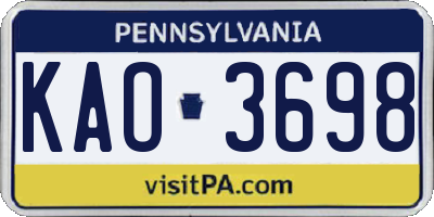 PA license plate KAO3698