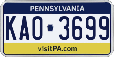 PA license plate KAO3699