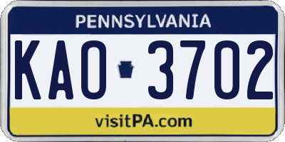 PA license plate KAO3702