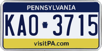 PA license plate KAO3715
